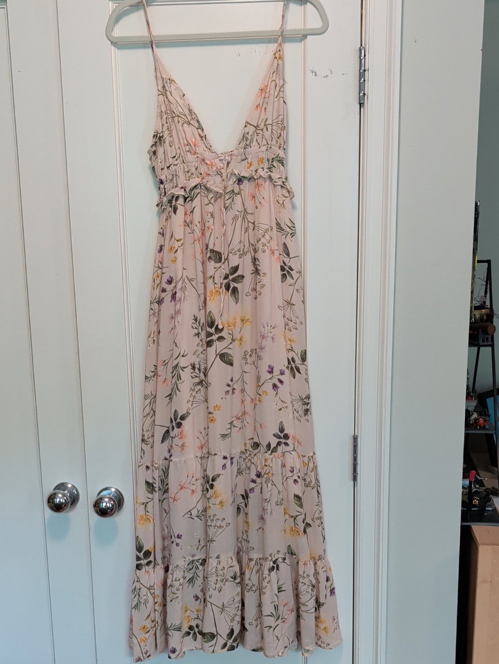 Olivaceous Blush Floral Tiered Maxi Dress